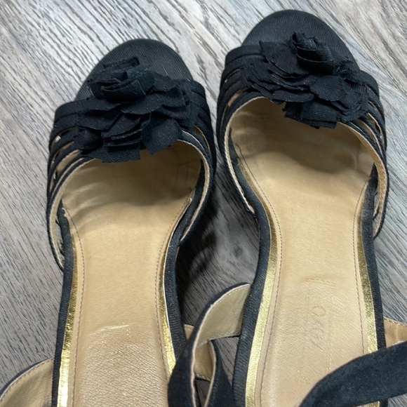 XOXO Platform Wedge Sandal, black Canvas with Canvas flower, size 8.5 - Picture 8 of 9